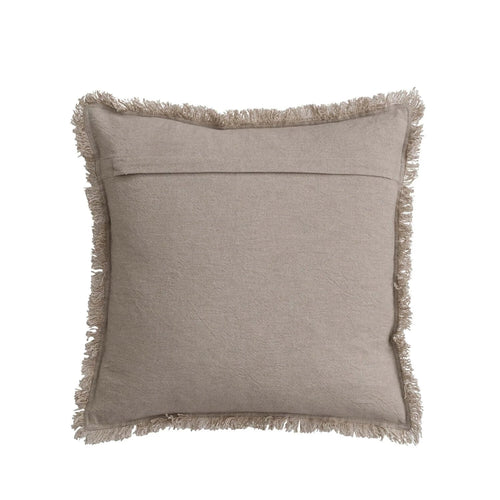 18" Square Woven Cotton Pillow w/ Chambray Back & Fringe, Natural