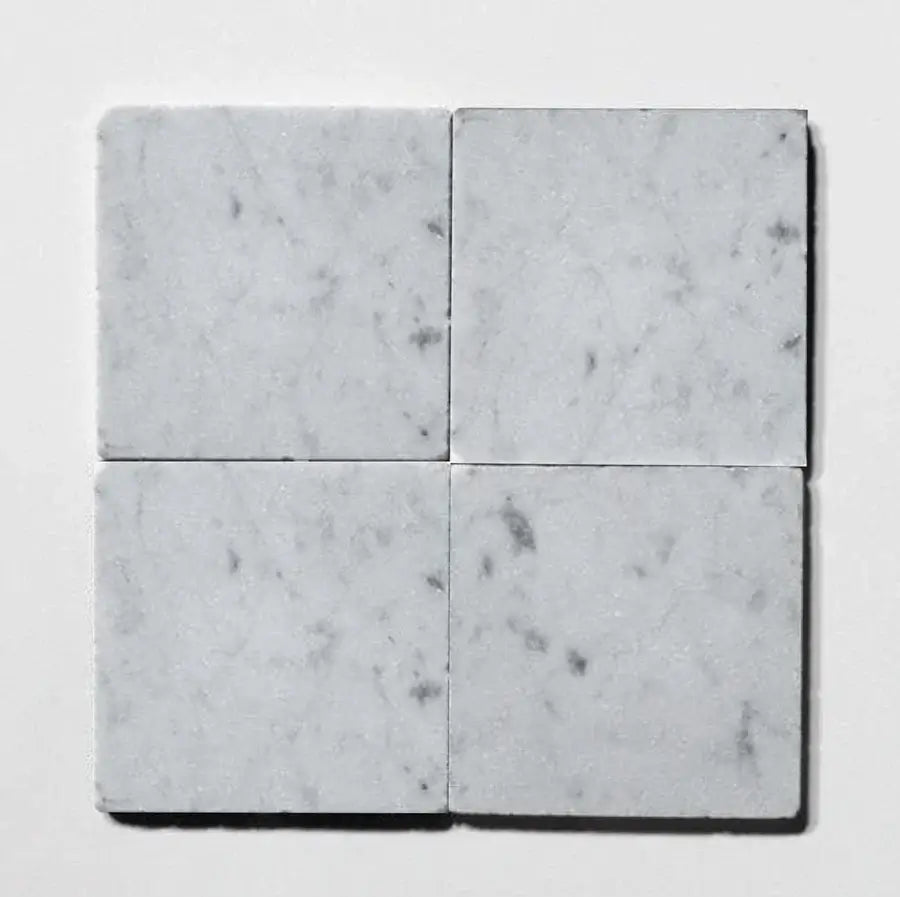 Venatino Carrara marble tile, white with soft gray veining, 4x4 inch