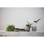 Hand-Painted Debossed Planter and Saucer, Set of 2