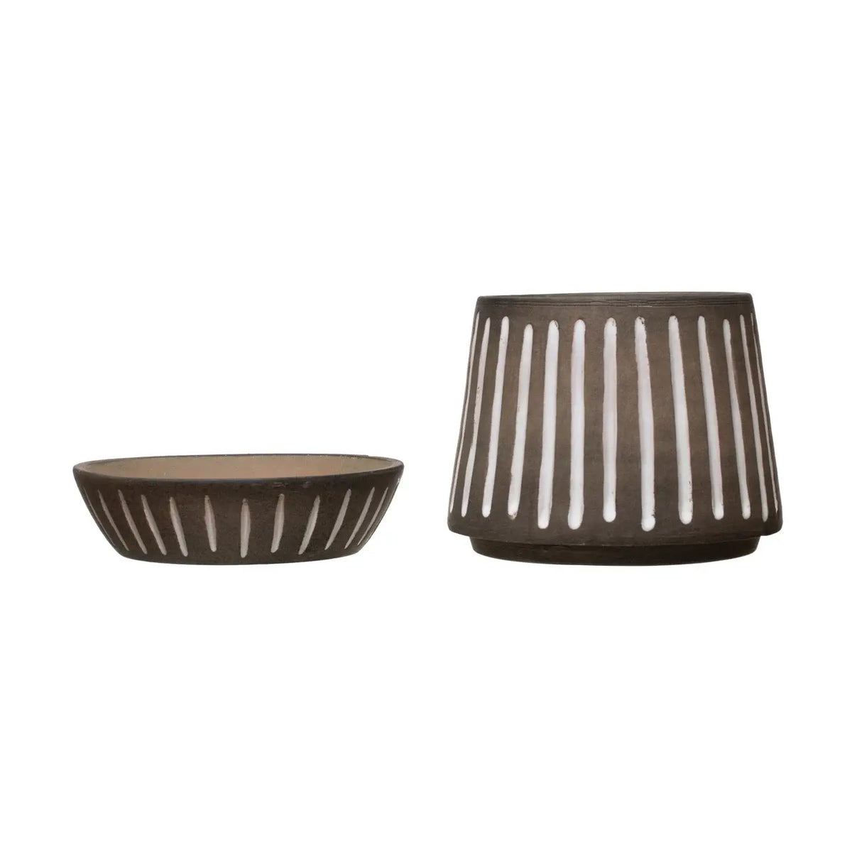 Hand-Painted Debossed Planter and Saucer, Set of 2